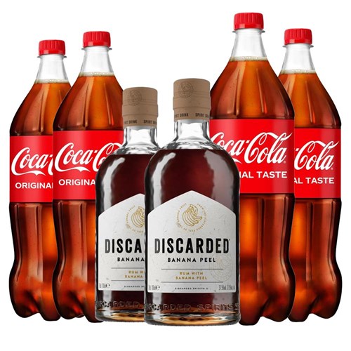 Case of 6 with Discarded Banana Peel Rum 70cl and Coca-Cola Mixer Set